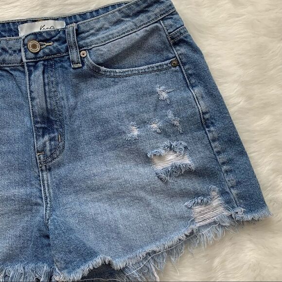 High Rise Cutoff Shorts Denim Distressed Ripped Kancan Size Medium Destroyed - Picture 3 of 9